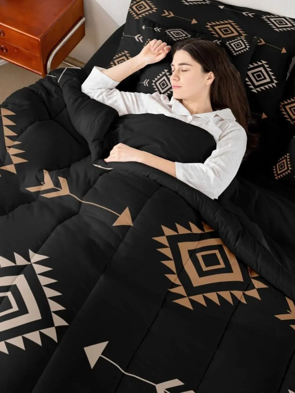 Boho Western Comforter Set with Sheets Brown Black Southwestern Aztec Tribal Que
